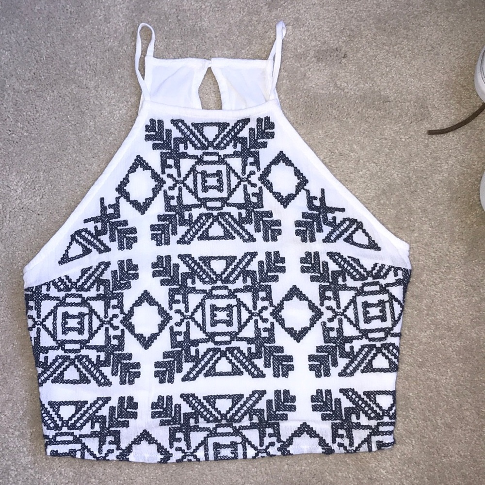 Blue and white crotchet tank